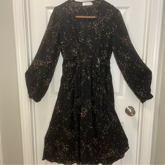 A.L.C Samantha Midi Black Dress with Multicolor Speckles, long Sleeve, 100% silk - Picture 1 of 14